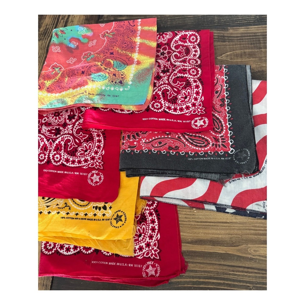 Vintage Hav-A-Hank Bandanas Lot of 7 1970s-90s USA Made Cotton Paisley Tie-Dye